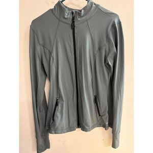 Forever 21 Active Full Zip Jacket Sage Green Mock Neck Thumbholes Large